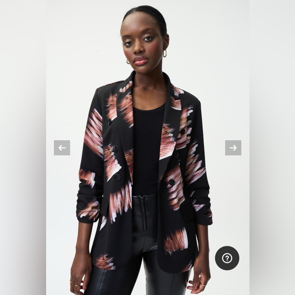 Joseph Ribkoff Brush Print Blazer 224140 Women’s Black Preppy size 6 Business
